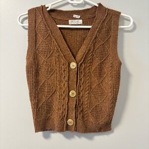 Jolie & Joy  Brown Cable Knit Button-Up Vest Small